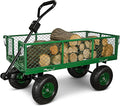 Backyard Expressions Heavy Duty 600 Lbs Capacity Mesh Steel Garden Cart Folding Utility Wagon with Removable Sides and (4) 10 Inch Wheels (Green)