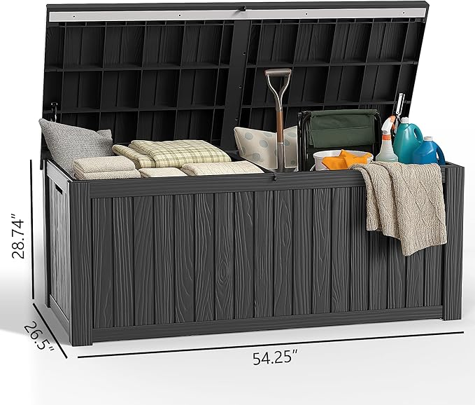 150 gallon Deck Boxes Resin Material Outside Storage Box Large Storage Bins with Lids Deck Boxes Outdoor Waterproof for Outdoor Use(Black,150 Gallon)