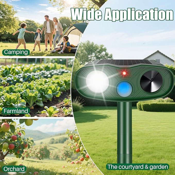 4Pack Ultrasonic Animal Repellent Outdoor Deer Repellent Devices,Solar Cat Squirrel Repeller Motion Detection Rabbit Raccoon Squirrel Dog Repellent Deterrent with LED Flash Lights for Yard