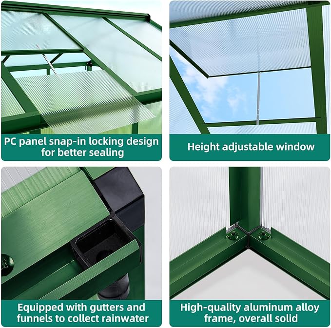 8x12 FT Greenhouse - Large Aluminum Greenhouses for Outdoors, Heavy Duty Polycarbonate Greenhouse with Roof Vent&Ground Nails, Walk-in Green Houses for Garden, Backyard, Patio, Easy Assembly