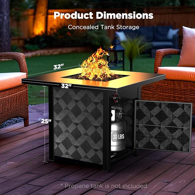 Ciays 32Inch Propane Fire Pit Table, 50,000 BTU Outdoor Gas Fire Pit Table CSA-Certified for Outside Patio with Removable Lid and Lava Rocks, Smoke-Free Burning, Parties, Backyard, Garden