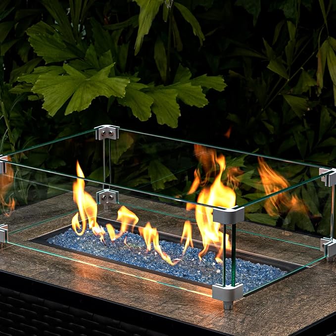 GASPRO 20lbs Fire Glass, 1/4'' Reflective Glass Fire Pit Rocks for Fire Pit Table, Fireplace, High Luster Pacific Blue