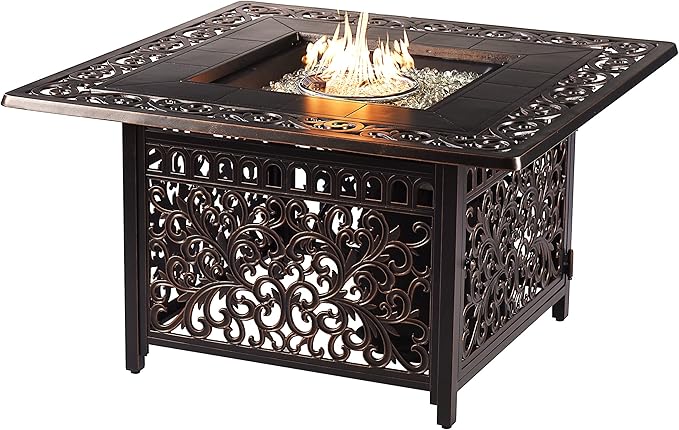 Oakland Living Black Aluminum Patio Fire Table Set with Four Deep Seating Loveseats with Cushions with Black Cushions
