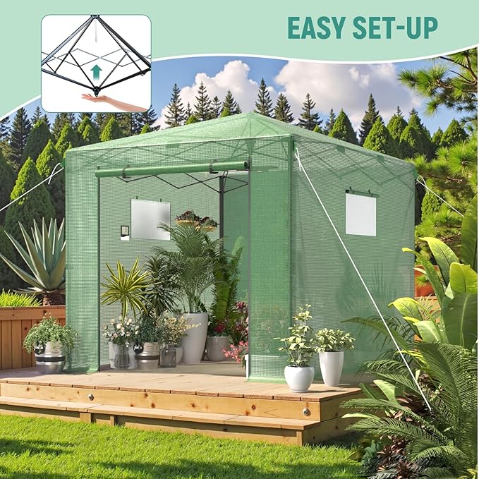 Pop Up Greenhouse, 8x12 FT Pop Up Green House for Outdoors, Portable Greenhouses, Walk-in Greenhouses, Popup Greenhouse Kit, Easy Set Up