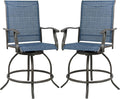 Kozyard Isabella Outdoor Patio High Swivel Bar Stools/Chairs Set for 2 Counter Height Tall Patio Swivel Chairs for Backyard Cafes Bistro Restaurants Chic Bars (NavyBlue/Textilence)