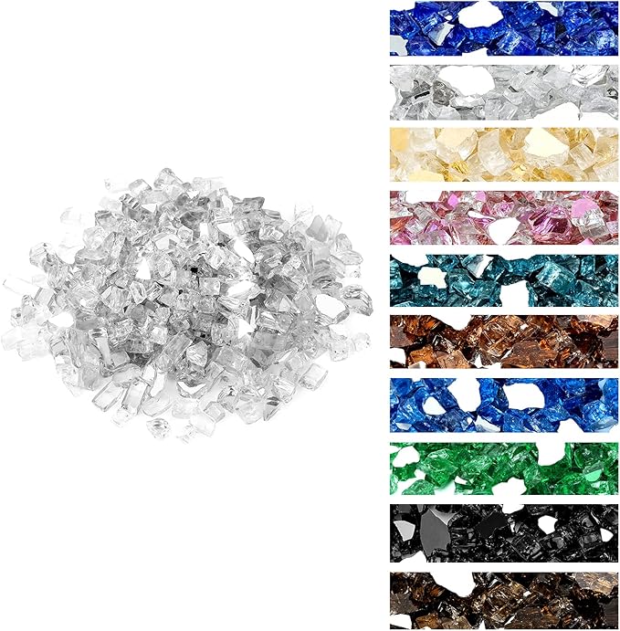Onlyfire 10 pounds Fire Glass for Propane Fire Pit and Gas Fireplace, 1/4 Inch Reflective Firepit Glass Rocks for Fire Pit Table and Fire Bowl, High Luster Platinum