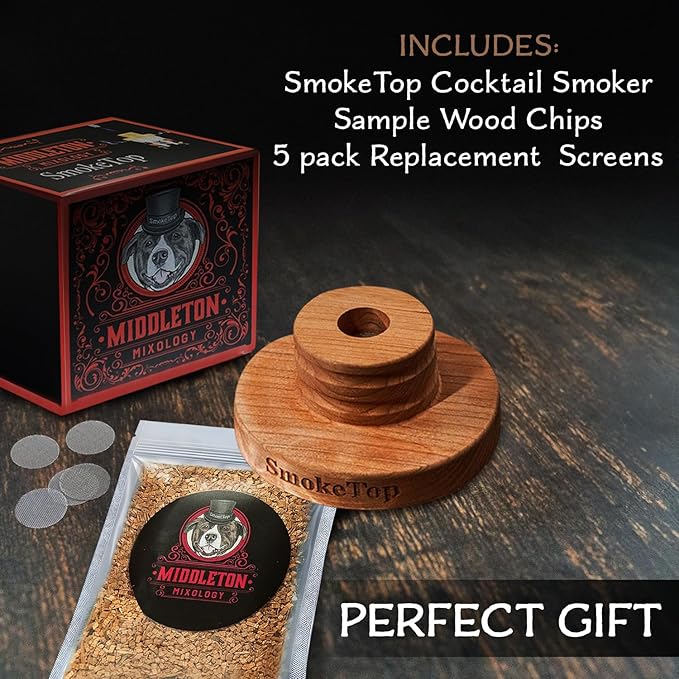 SmokeTop® Cocktail Smoker Kit - Old Fashioned Chimney Drink Smoker for Cocktails, Whiskey, & Bourbon With Sample Pack Of Wood Chips - by Middleton Mixology