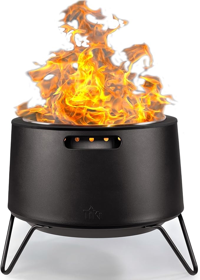 TIKI 20-Inch Smokeless Social Fire Pit, Portable Outdoor Fire Pit with Removable Ash Base, Stand & Cloth Cover – Modern Wood Burning Fire Pit for Patio, Backyard, and Gatherings
