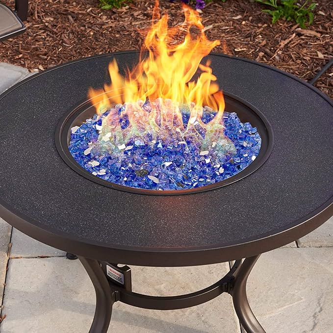 Onlyfire 10 pounds Fire Glass for Propane Fire Pit and Gas Fireplace, 1/4 Inch Reflective Firepit Glass Rocks for Fire Pit Table and Fire Bowl, Cobalt Blue