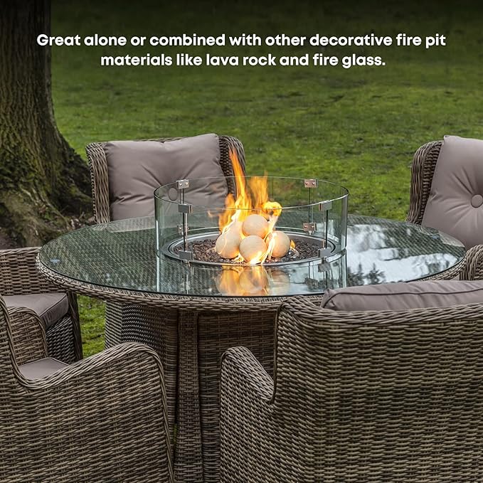 Stanbroil Ceramic Balls - 5” Round Fire Stones for Fire Pit Fire Bowl and Fireplace - Set of 6, Beige