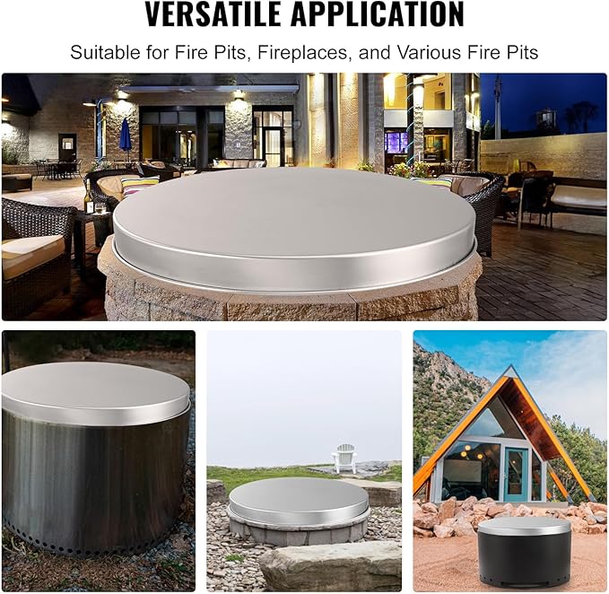 VEVOR Fire Pit Cover Lid, Compatible with The Solo Stove Bonfire 20" Portable Firepit Spark Screen,Stainless Steel Metal Cover, Wood Burning and Camping Stove Accessory, for Outdoor Patio Backyard