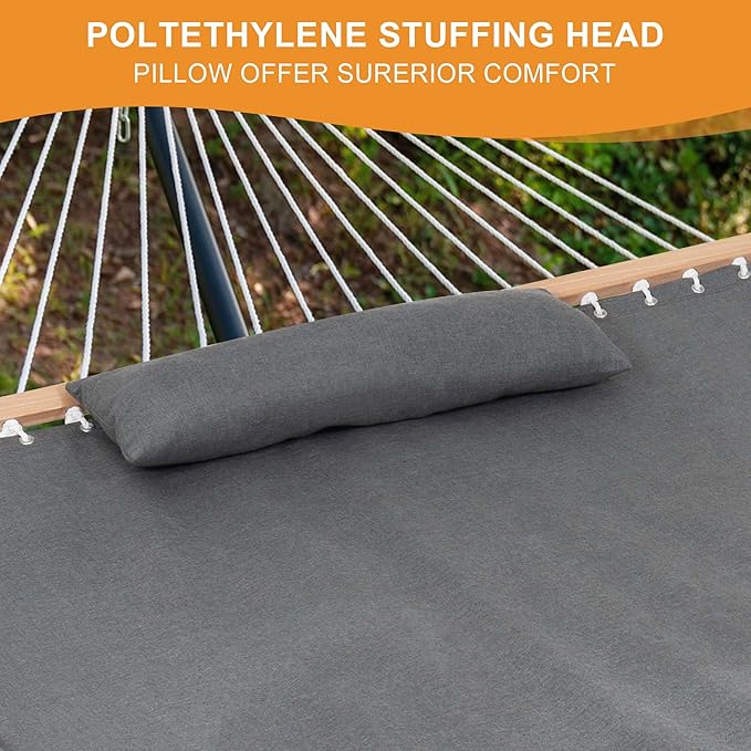 Lazy Daze Hammocks 12 FT Sunbrella Fabric Hammock not Fading with Spreader Bars and Free Pillow Fits for 2 Persons, All Weather and Fade Resistant for Patio Yard, 450 lbs Capacity, Cast Slate