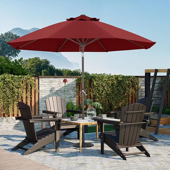 ABCCANOPY 10-Year No Fading 9FT Patio Umbrella, Acrylic Outdoor Table Umbrella with 8 Sturdy Ribs for Deck, Backyard, Garden, Yard (Burgundy)