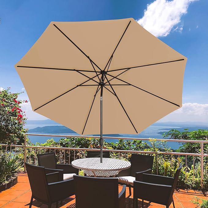 Sundale Outdoor Olefin 5-Year-Non-Fading Patio Umbrella with Sand Bag Umbrella Base, Outdoor Umbrella with Tilt and Crank