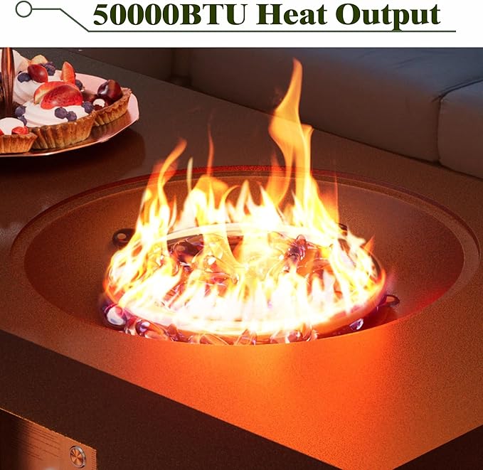 Dineli 2-Piece Outdoor Propane Fire Pit Table Set w Tank Table 48'' Rectangular Firepit Gas Fire Pits for Outside Patio Tabletop Fire Pits w LED, 50,000 BTU (Black with RGB Light)
