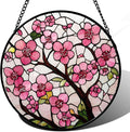 CRISGIF Stained Glass Window Hanging - Cherry Blossoms Birth Flower Suncatcher for Door Garden Patio Sun Catchers Decor Christmas Mother's Day Birthday Gifts for Women Mom Nana Friend Wife 7.8 in