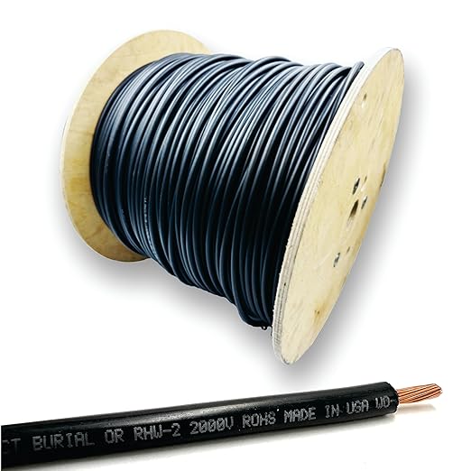 NATIONAL Wire&Cable 10 Gauge Solar Panel Professional Wire - Made in USA - 1000 Ft Copper PV Wire UV Resistant Cable for Boat Marine Automotive RV Solar Panel Outdoor - Black