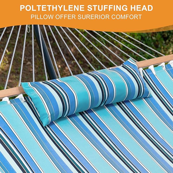 Lazy Daze Hammocks 12 FT Sunbrella Fabric Hammock with Spreader Bars and Free Pillow Fits for 2 Persons, All Weather and Fade Resistant for Patio Yard, 450 lbs Capacity, Dolce Oasis