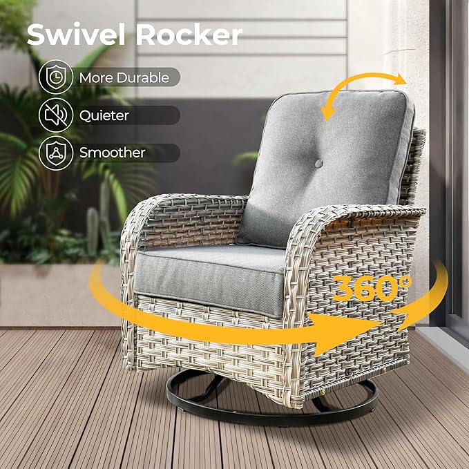 HOOOWOOO Outdoor Sectional Patio Furniture Set,9 Pieces Wicker Conversation Sets L Shaped Couch,Extra Deep Out Door Sofa Outside Furniture with Swivel Rocking Chairs,Charcoal Gray