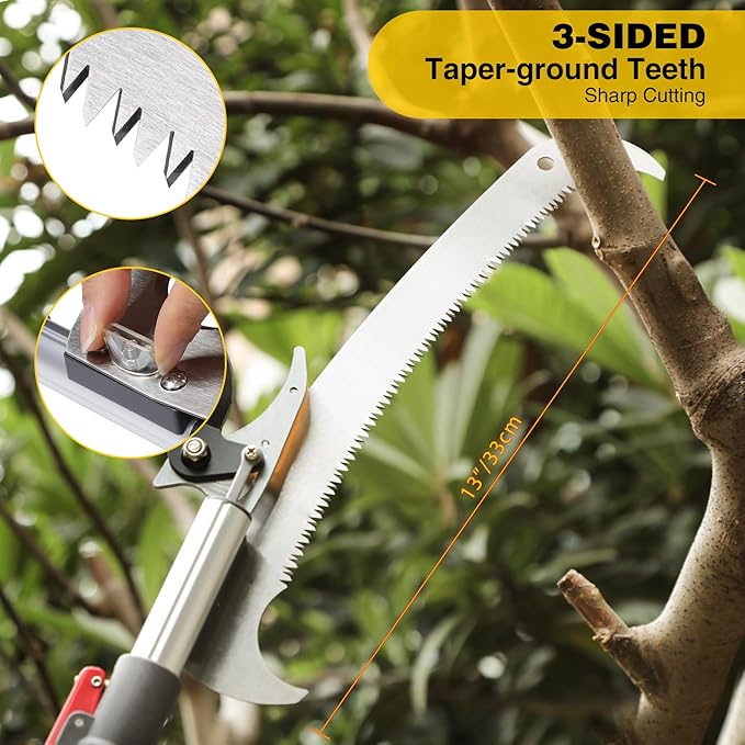 Lineslife Extendable Tree Pruner,Pole Pruner Pruning Shear, Telescopic Long Handle Tree Trimmer with Cut & Hold Bypass Clippers, Lightweight Adjustable Fruit Picker for Tree Branch Cutter