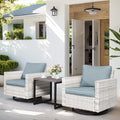 HUMMUH 3-Piece Patio Swivel Chairs,PE Wicker Outdoor Rocking Chairs Bistro Set with Side Table Porch Balcony Furniture with Cushions