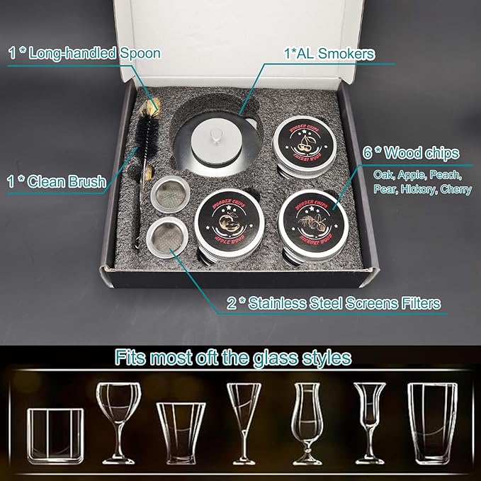 Infuser Smoker with 6 Chips- Drink Smoker Infuser Old Fashioned Smoker kit,Bourbon Cocktail Smoker kit Gifts for Men Whiskey Smoker kit Gifts for Christmas and Fathers Gifts for Dad