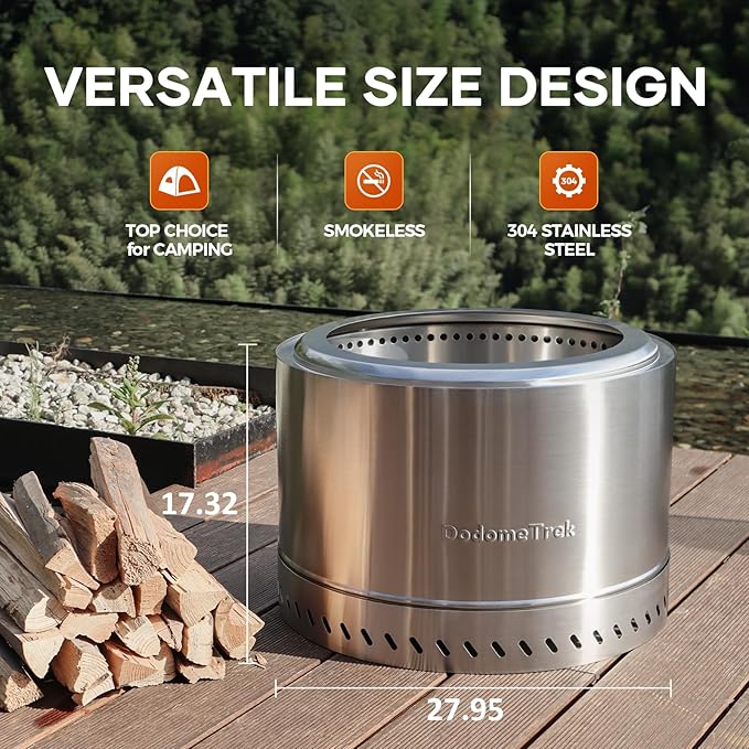 Smokeless Fire Pit, Portable Firepit Outdoor, 27 Inch Stainless Steel