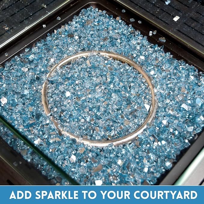 GasSaf 1/4 Inch Fire Glass Reflective Tempered Fireglass Cut Crushed FireGlass for Fire Pit, Fireplace, Replaces Existing Gas Logs & Lava Rocks (20 Pound)(Caribbean Blue)