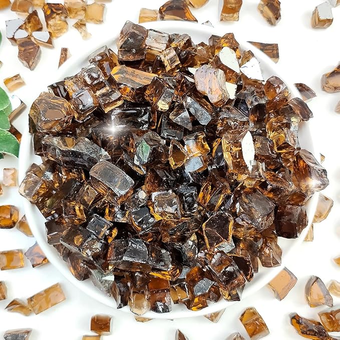 Fire Glass for Propane Fire Pit, 1/2 Inch High Reflective Fireplace Glass Rocks for Fire Pit Table, 20 lbs Fire Pit Glass Rocks for Outdoor Fire Table and Landscaping, Copper Reflective