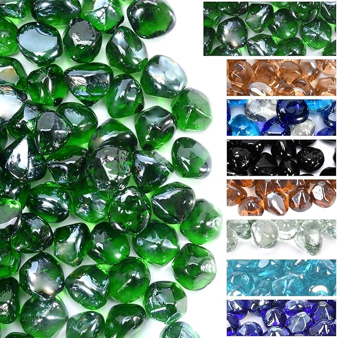 GasSaf Diamonds Fire Glass for Gas or Propane Fire Pit Fireplace & Landscaping 20-Pound 1 inch (Emerald Green Luster)