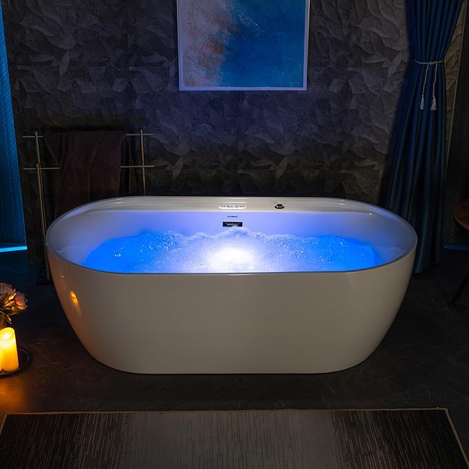 WOODBRIDGE 72" x 35-3/8" Whirlpool and Air Bath Heated Soaking Combination Tub with Adjustable Speed Air Blower and Display Control Panel, Matte Black Finish Trim and Drain Kit,BM-500