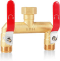 EBH Garden Hose Splitter, 2-Way High Flow Heavy Duty Brass Outdoor Hose Manifold with Extra Long Handles Full Flow Faucet Adapter- 3/4” GHT(Red)