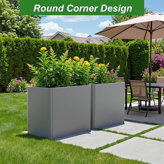 36" L x 15" W x 24" H Metal Tall Rectangular Planter - Large Planter Box for Outdoor Plants, Flowers,Garden