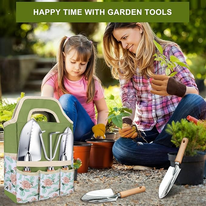 Kynup Garden Tools, Gardening Gift 7 Piece for Women, Gardening Tool Kit Ideal Hand Tool, Thickened Stainless Steel, Rust-Proof, Garden Set Supplies, Essentials, Garden Stuff