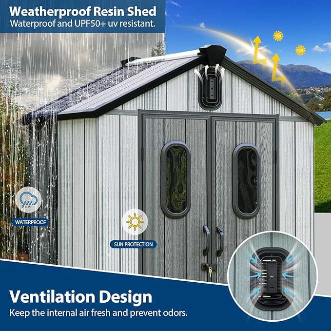 Domi 5x3Ft Resin Outdoor Storage Shed, Small Plastic Garden Shed with Carpet, Outside Weatherproof Storage Building for Tools, Bike, Lawn Mower, Patio, Backyard