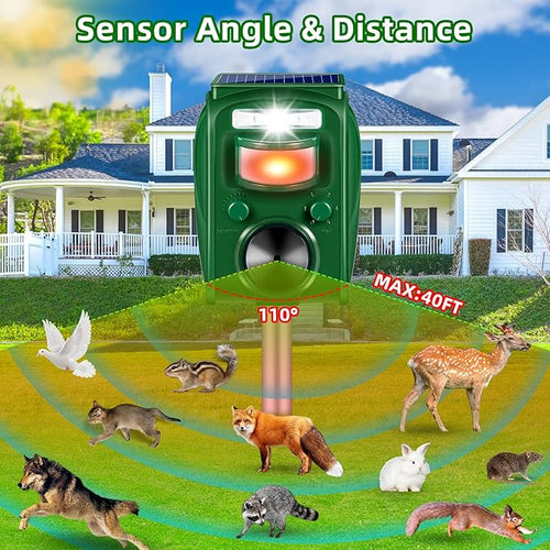 2 Pack 2026 Solar Ultrasonic Repellent Outdoor Cat Squirrel Deer Repellent Devices Rabbit Deterrent for Garden,Animal Repeller with Motion Detection Flash Light for Dog Skunk Raccoon Rabbit Rodent