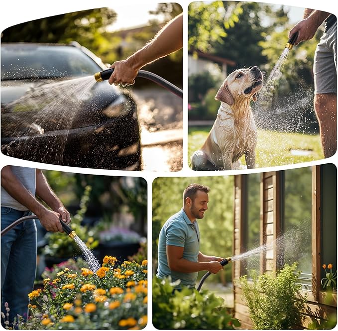 50ft Non-Expanding Garden Hose with 8-Layer Latex Core, Lightweight & Kink-Free, Flexible Heavy Duty Water Hose for Lawn, Yard, Car Washing (3/4" Solid Brass Fittings, Crush-Resistant)