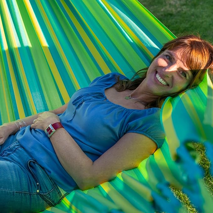 La Siesta Large Double Brisa Classic Hammock - Outdoor & Indoor Hammock Swing, Handmade, Weather & Tear Resistant, Lime