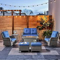 HUMMUH 6-Piece Patio Furniture Set with Fire Pit Table Wicker Outdoor Swivel Rocker Patio Chairs High Back Loveseat Conversation Set for Porch, Backyard, Deck