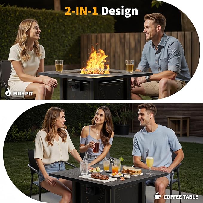 HOTEAGLE 30" Propane Fire Table with Premium Ceramic Tabletop, 50000 BTU Powerful Gas Firepit Table - Includes Lid and Lava Rocks, Ideal Outdoor Fire Fit for Dining, Party in Patio, Garden, Yard