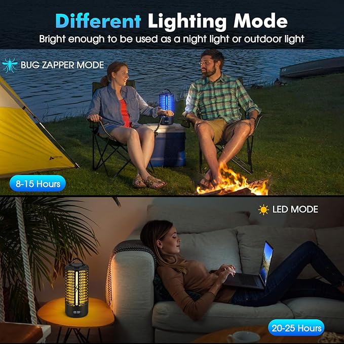 Rechargeable Bug Zapper （2 Pack）, Portable Electric Mosquito Killer for Indoor & Outdoor Fly Trap for Camping, Patio, Garden, Kitchen, and Porch (Black)