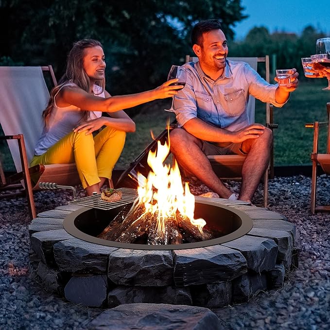 VEVOR Fire Pit Ring, Fire Pit Insert with Barbecue Fire Ring, 35-in Outer/31-In Inner Diameter, 8.5in Height, Carbon Steel Liner DIY Campfire Ring Above/In-Ground, for Outdoor Camping, Bonfires