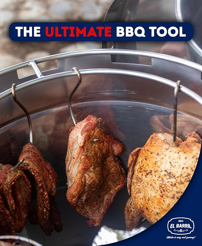 El Barril Lite Medium Barrel Smoker Grill, Stainless Steel 430, Meat Hooks, Upper Grill and Handler, Portable Charcoal BBQ (Lite 60LBS Extra Large)