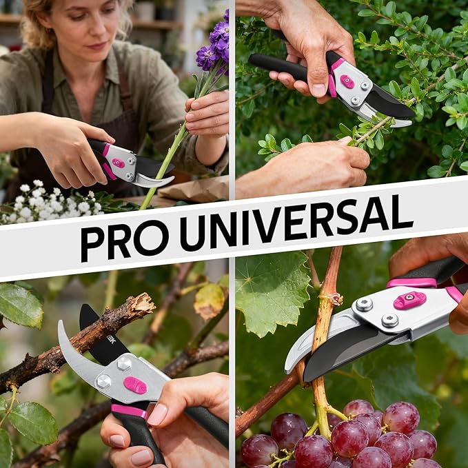 Bypass Pruning Shears for Gardening, 8.5" Professional Hand Pruners, Garden Clippers Heavy Duty Pruning Scissors for Trimming Plant Flower Branch, 【SK5 Steel Blade】【Ergonomic】【Built-in Spring】
