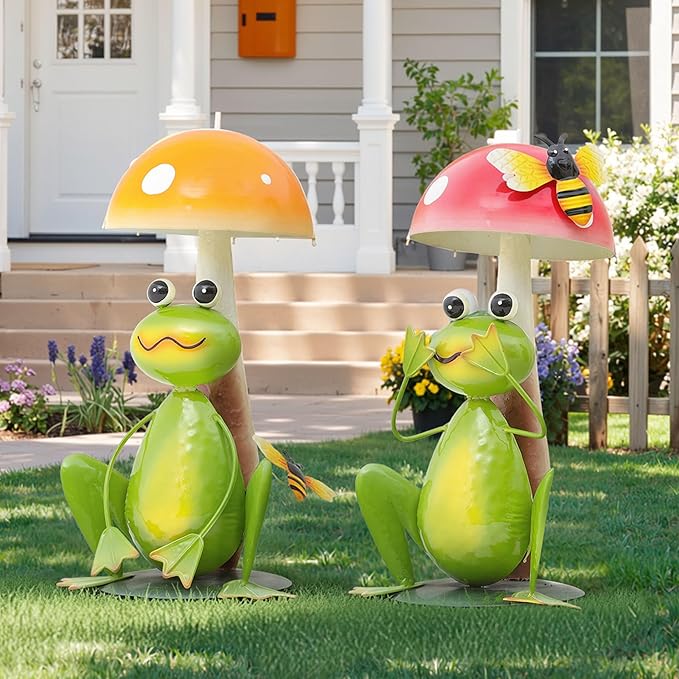 Ultym 36.8" Metal Frog Garden Statue, Handcrafted Extra-Large Animal Yard Decor Sculptures, Backyard Decoration, Metal Garden Bird Animal Yard Art, Lawn Ornament Decor