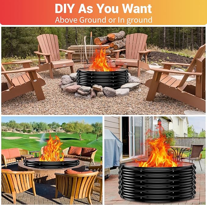 32 Inch Outdoor Fire Pit Ring,17'' Taller High Heat Resistant Wood Burning Firepit & Fireplace for Outside, Heavy Duty Galvanized Steel Fire Pits Bowl for Backyard Bonfire, Patio, Camping, Round