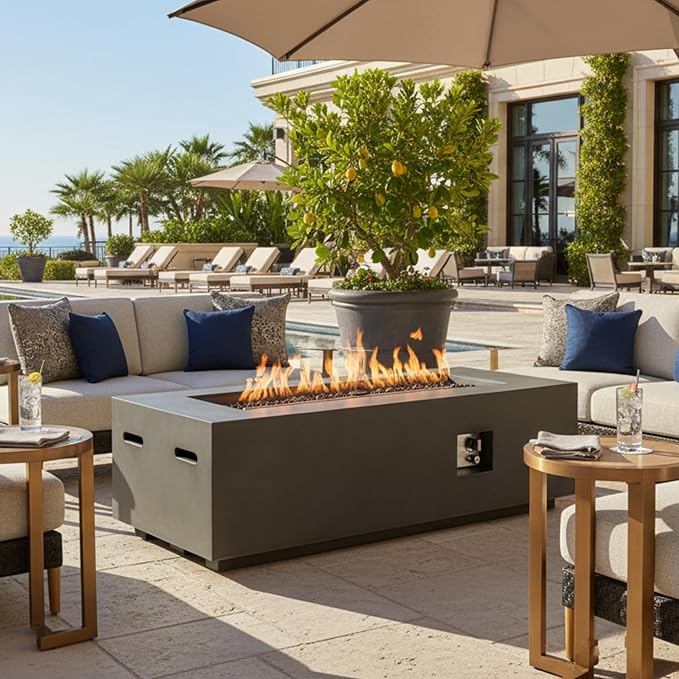 60" MGO Propane Fire Pit Table, 60,000 BTU Rectangular Gas Fire Pit for Outside Patio, Backyard, Pool, Free Lava Rocks & Rain Cover, Dark Gray