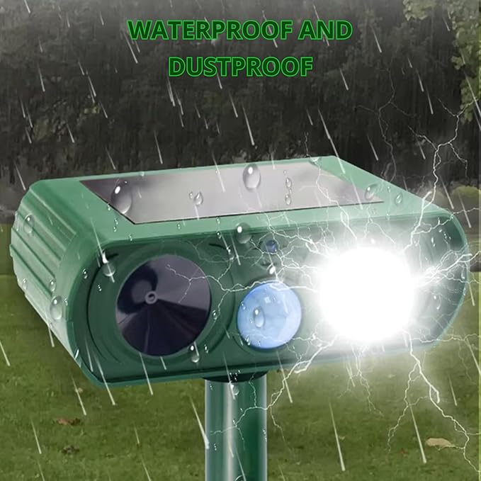Solar Powered Animal Repellent Motion Sensor for Gardens - Ultrasonic Outdoor Animal Repeller with Adjustable Frequency & Waterproof Design - Deer Repellent Devices Protect Yard from Damage