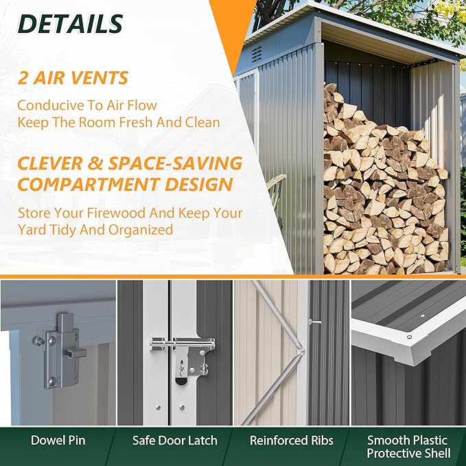 Outdoor Storage Shed, 10 X 4 FT Large Metal Utility Tool Sheds with Floor Base & Wood Storage, Steel Garden Shed with Updated Frame Structure for Backyard Patio Lawn, Grey