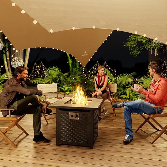 Gizoon 30" Propane Fire Pit Table 50,000 BTU, Outdoor Fire Pit Table with Lid & Lava Rock, CSA Certified Square Fire Tables for Outdoor Dining, Patio, Garden, or Backyard Gatherings